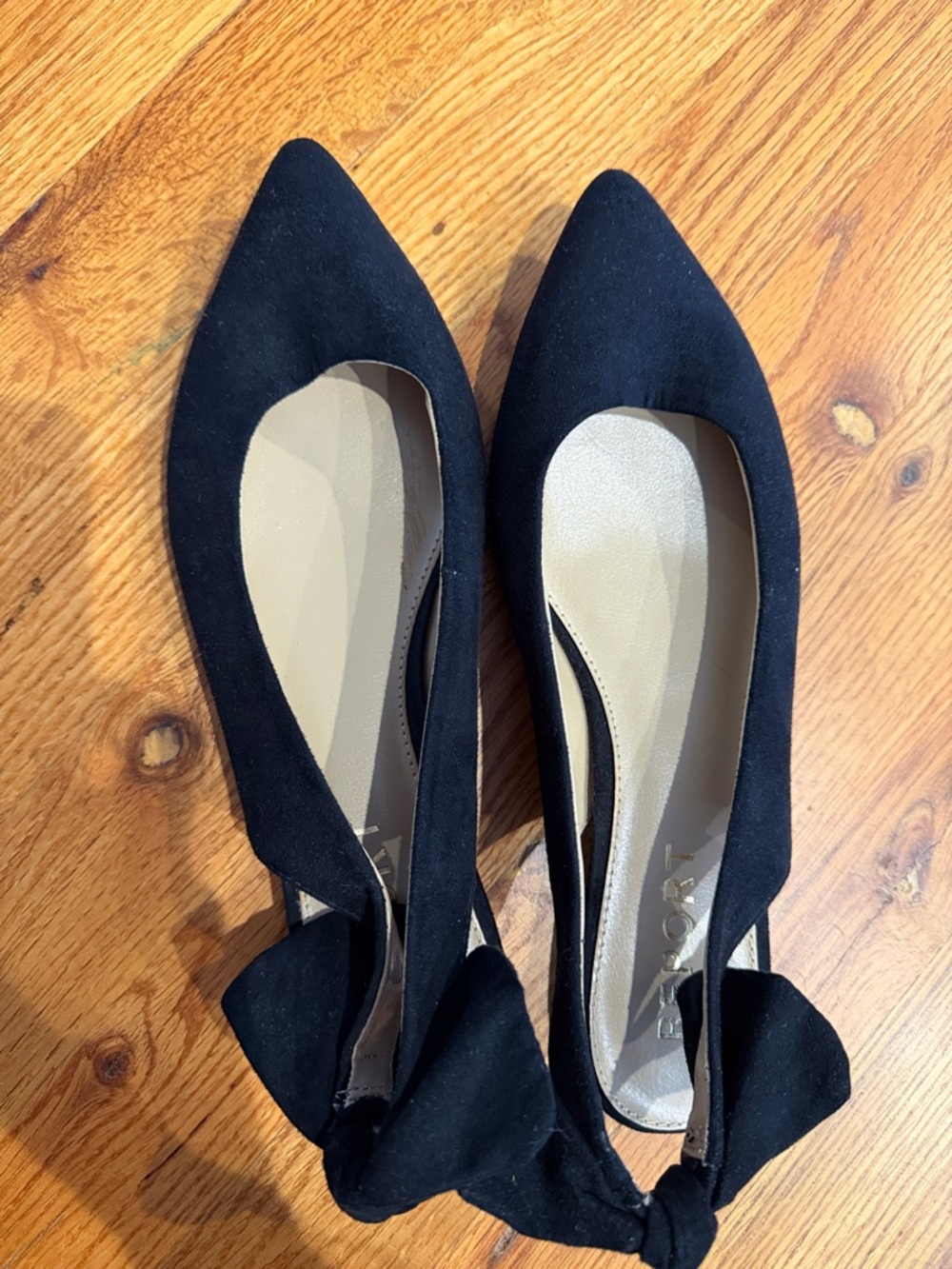 Report Black Pointed Toe Heel Strap Flats
